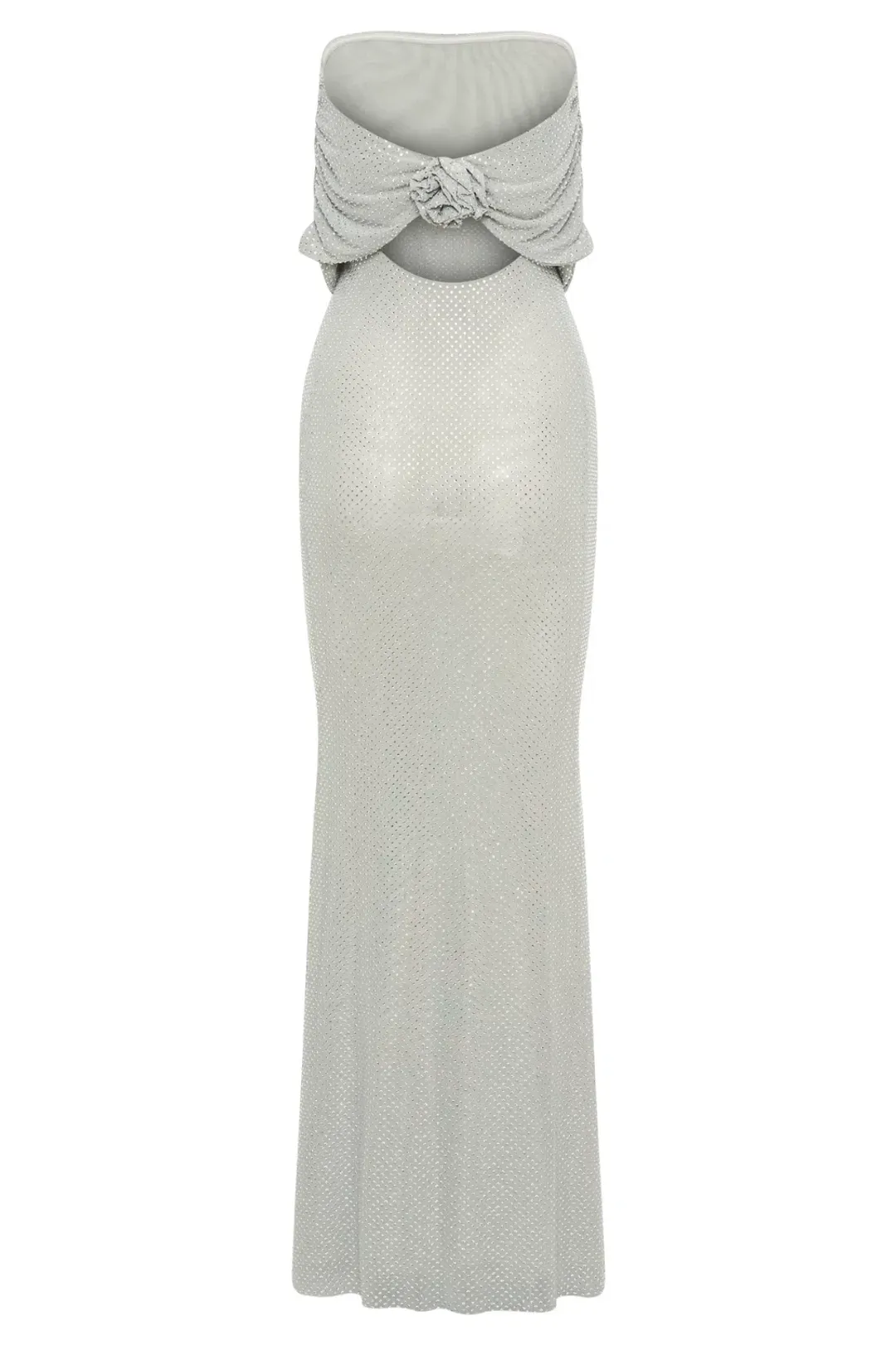 Arna Off Shoulder Diamante Maxi Dress - Silver for rent on The Volte - main image