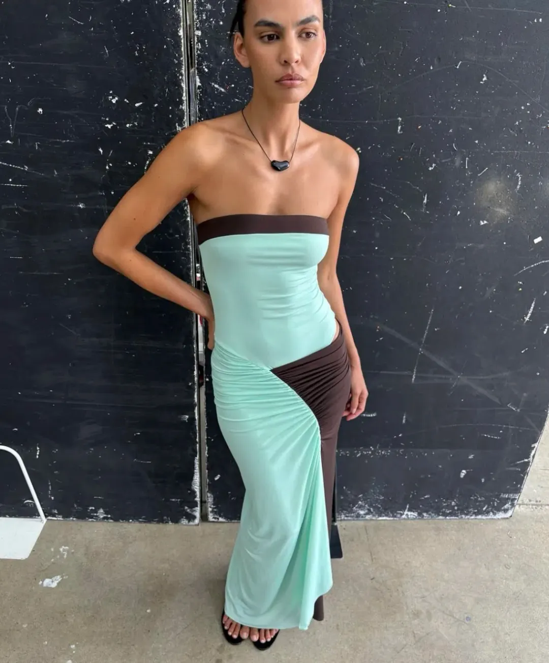 BENNI Rumi Strapless Maxi Aqua Choc for rent on The Volte - main image