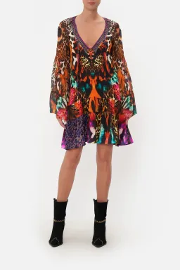 Camilla A-Line Gathered Panel Mini Dress Surrealist Suspension Multi Size 10 for rent on The Volte - image 1