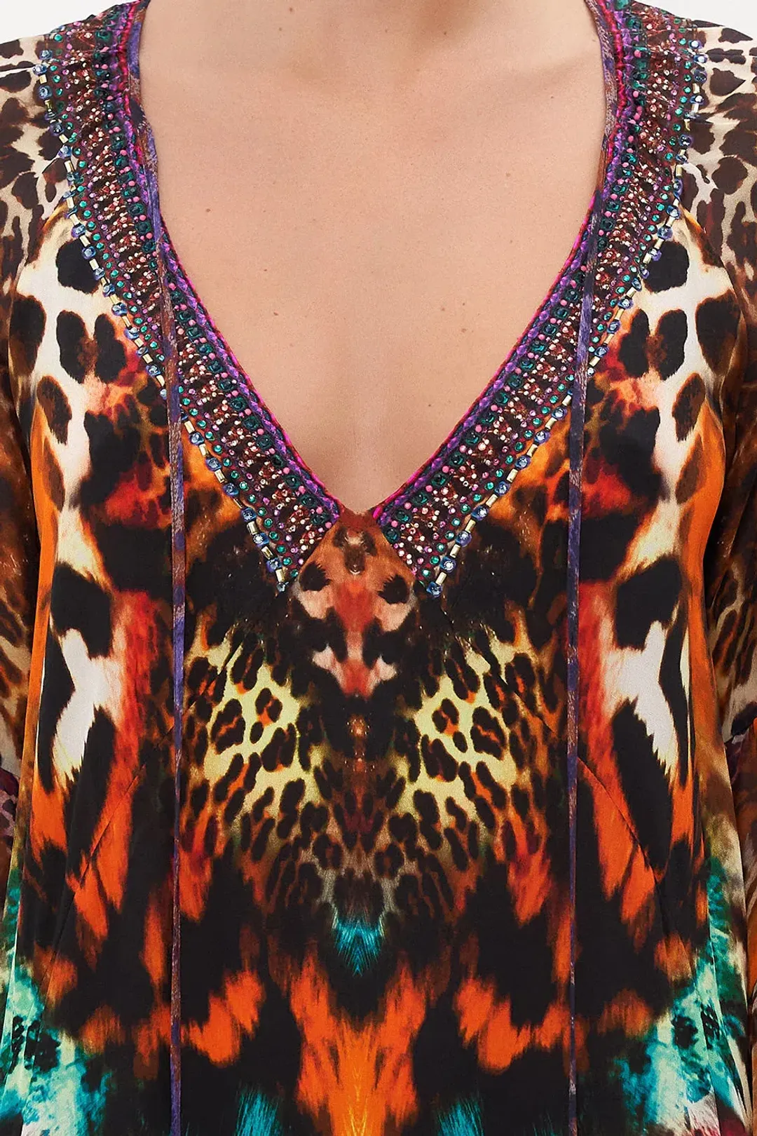 Camilla A-Line Gathered Panel Mini Dress Surrealist Suspension Multi Size 10 for rent on The Volte - main image