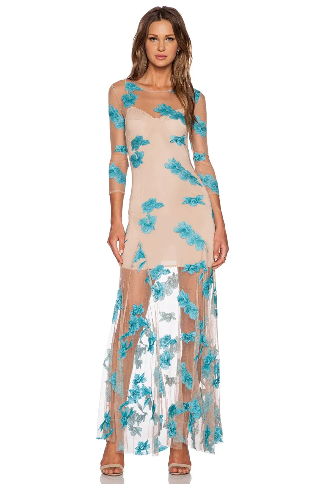 For Love and Lemons Orchid Sheer Maxi Dress Nude Size 8 for rent on The Volte - main image