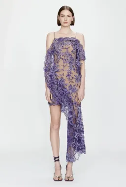 Christopher Esber Iris Floating Lace Suspend Mini Dress Dark Viola Size 6 for rent on The Volte - image 1