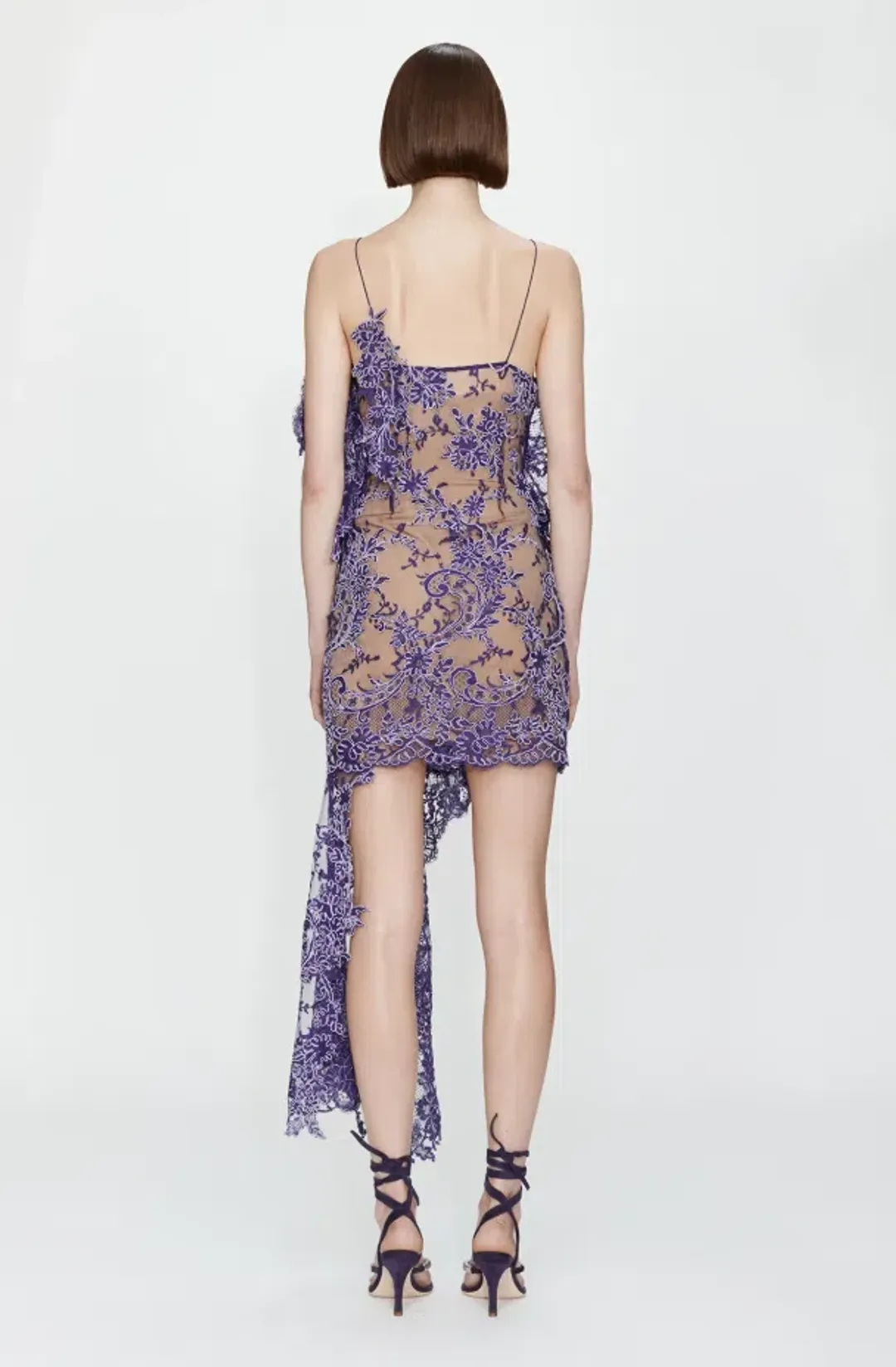 Christopher Esber Iris Floating Lace Suspend Mini Dress Dark Viola Size 8 for rent on The Volte - main image
