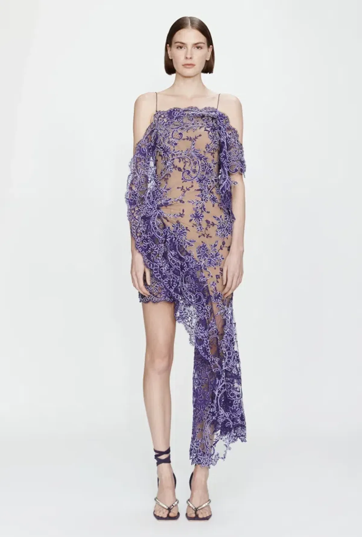 Christopher Esber Iris Floating Lace Suspend Mini Dress Dark Viola Size 8 for rent on The Volte - main image