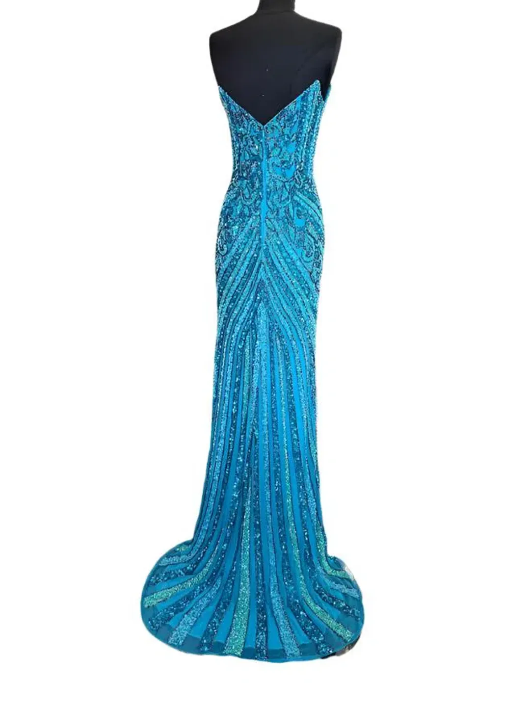 Jovani 38707 Size Turquoise AU 8 Beaded Strapless Dress for rent on The Volte - main image