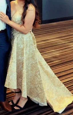 Elle Zeitoune Gold Embroidered Gianna Dress Size 12 for rent on The Volte - image 6