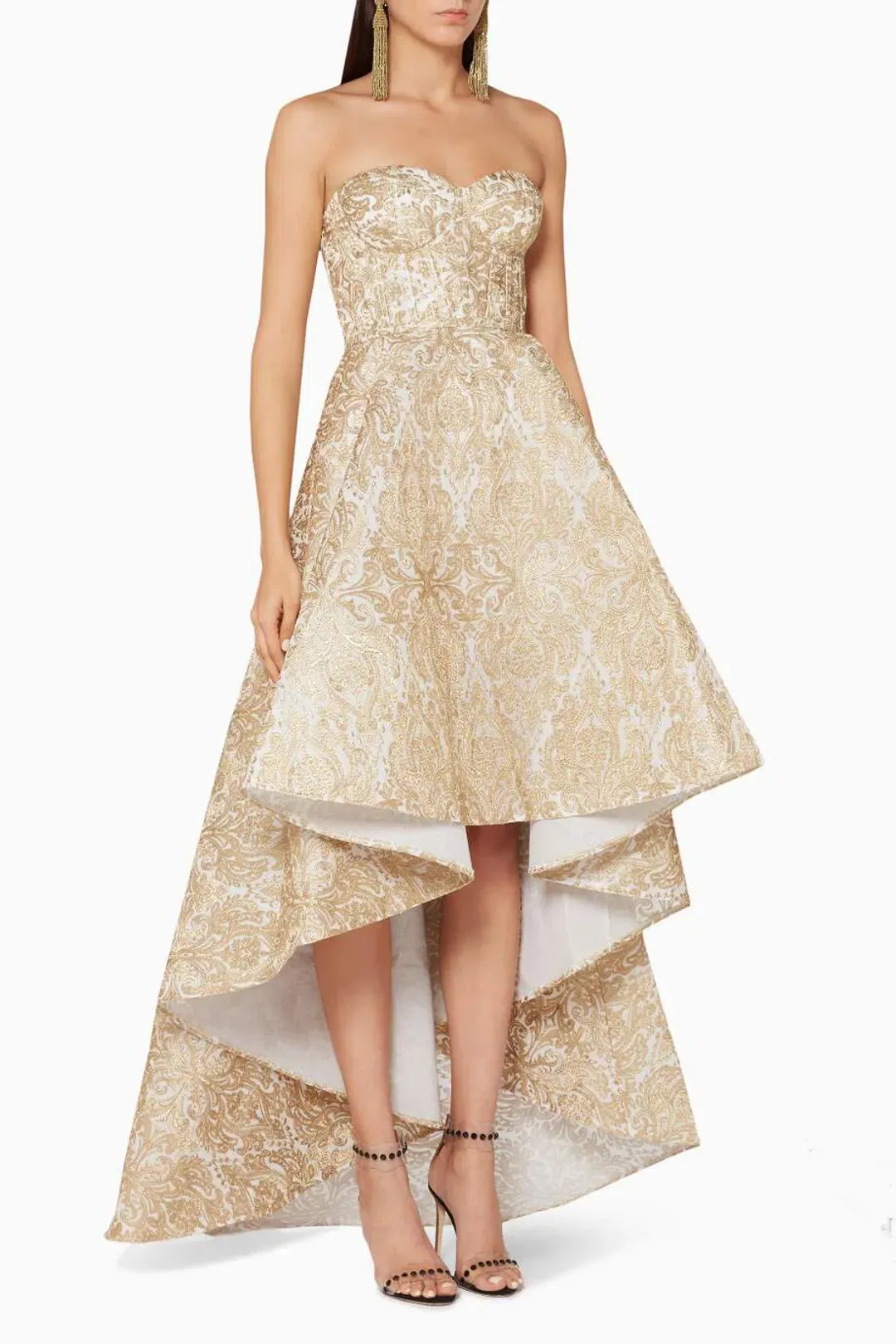 Elle Zeitoune Gold Embroidered Gianna Dress Size 12 for rent on The Volte - main image
