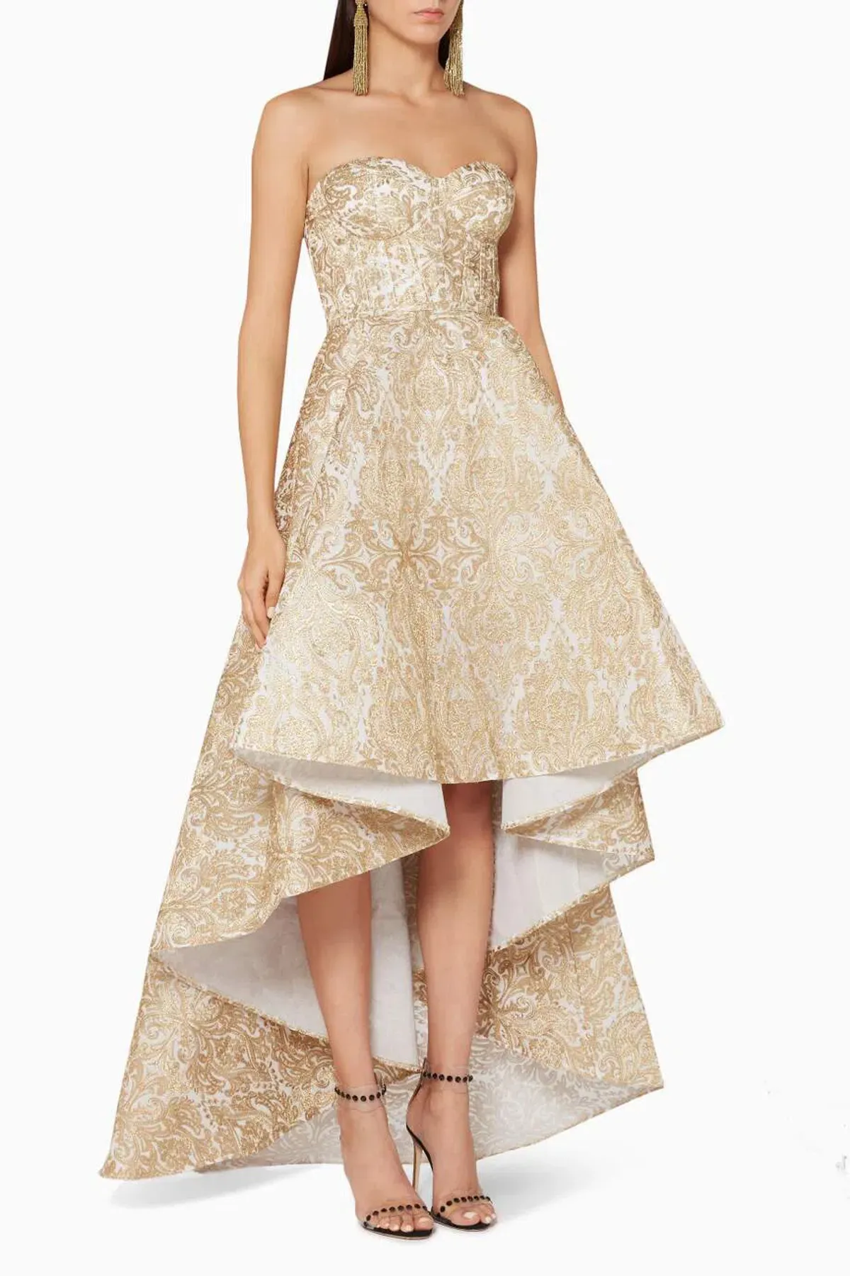 Elle Zeitoune Gold Embroidered Gianna Dress Size 12 for rent on The Volte - main image