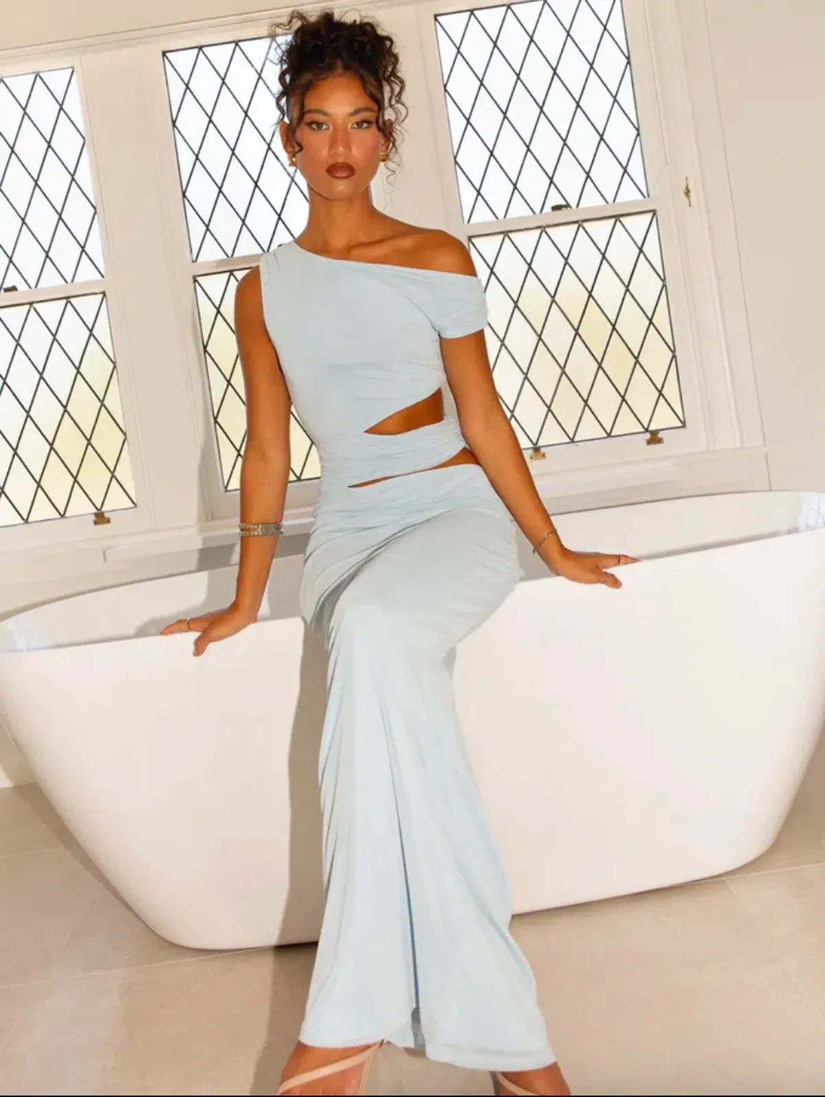 Margot One Shoulder Maxi Dress - Sky Blue for rent on The Volte - main image