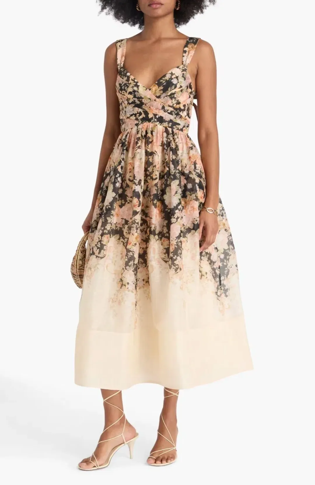 Zimmermann Illustration Midi Dress Tea Rococo Floral Size 3/AU14 for rent on The Volte - main image