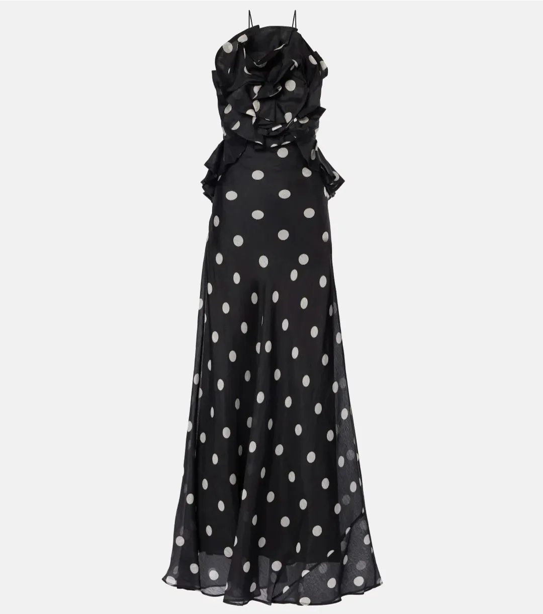 Zimmermann Crush Ruffle Halter Maxi Dress Black/Cream Dot 3/AU14 for rent on The Volte - main image