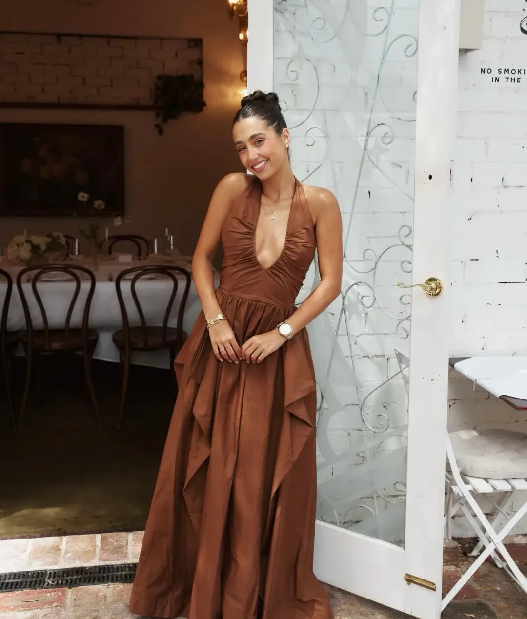 Manning Cartell Provence Halter Gown in Cognac Size 10 for rent on The Volte - main image