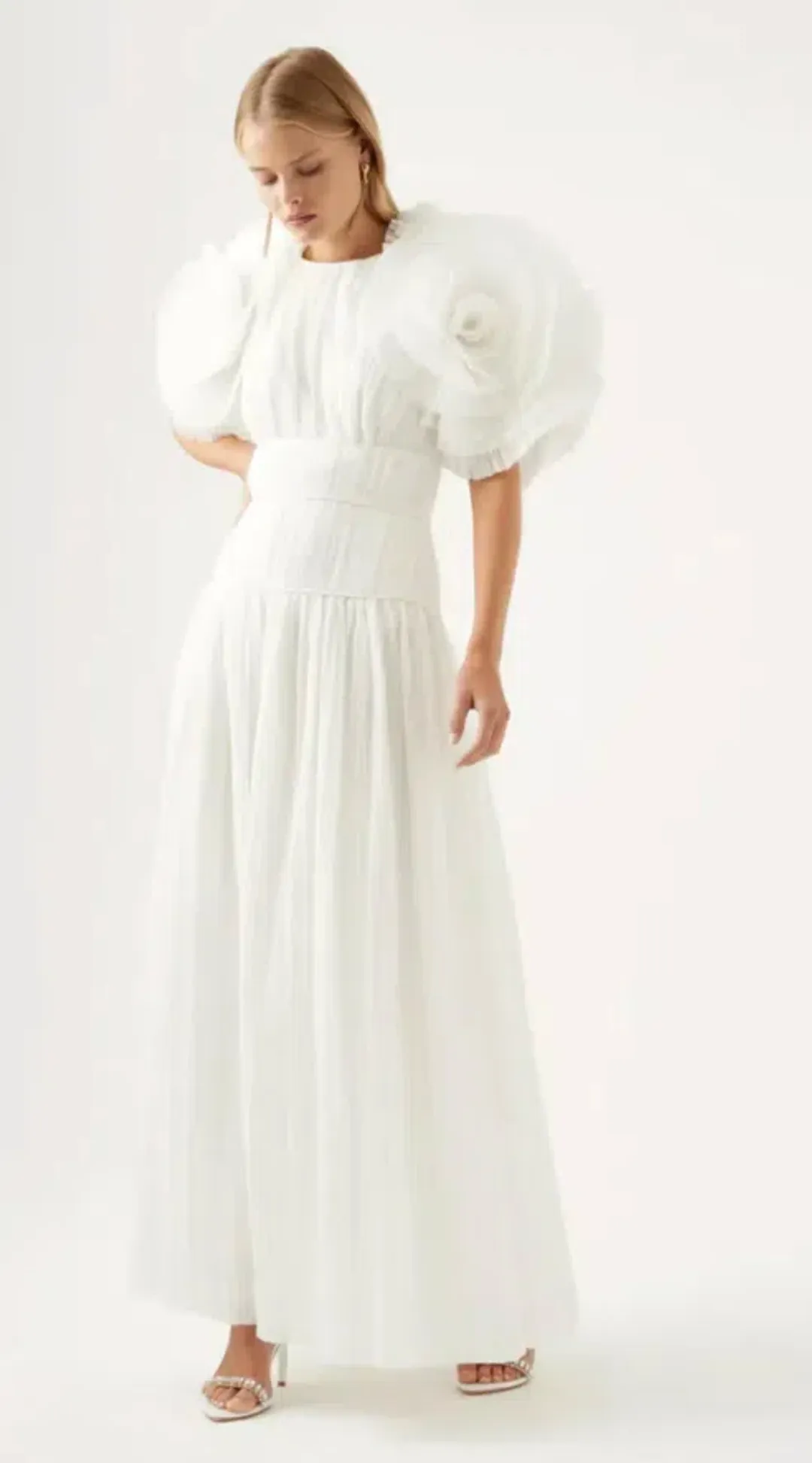 Aje Expressive Pleated Maxi Dress Ivory Size 8 / S for rent on The Volte - main image