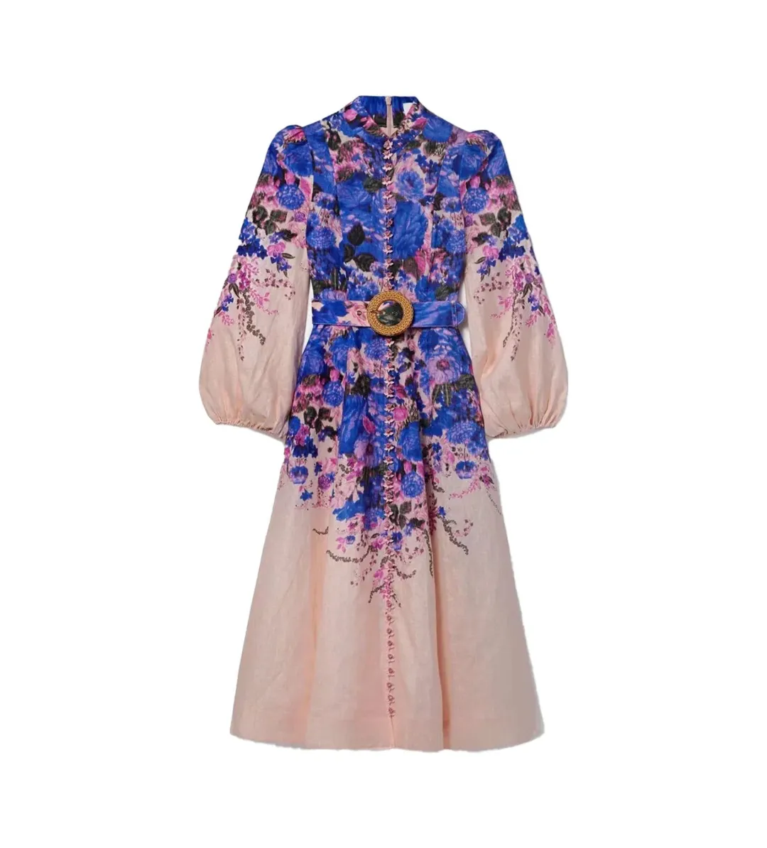 Zimmermann High Tide Buttoned Midi Dress Purple Ikat Floral Size 1 AU 10 for rent on The Volte - main image