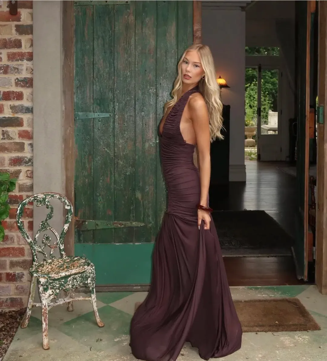 Christopher Esber Orion Gown in Malbec - Chocolate Size AU 8 for rent on The Volte - main image