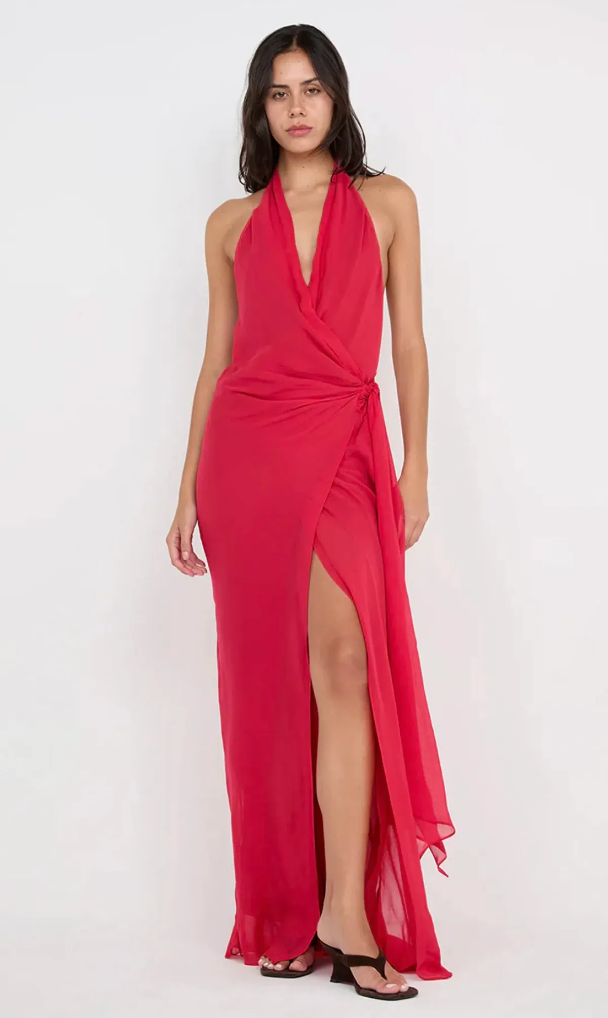 Bec & Bridge Soneva Wrap Dress in Strawberry Size 8 for rent on The Volte - main image