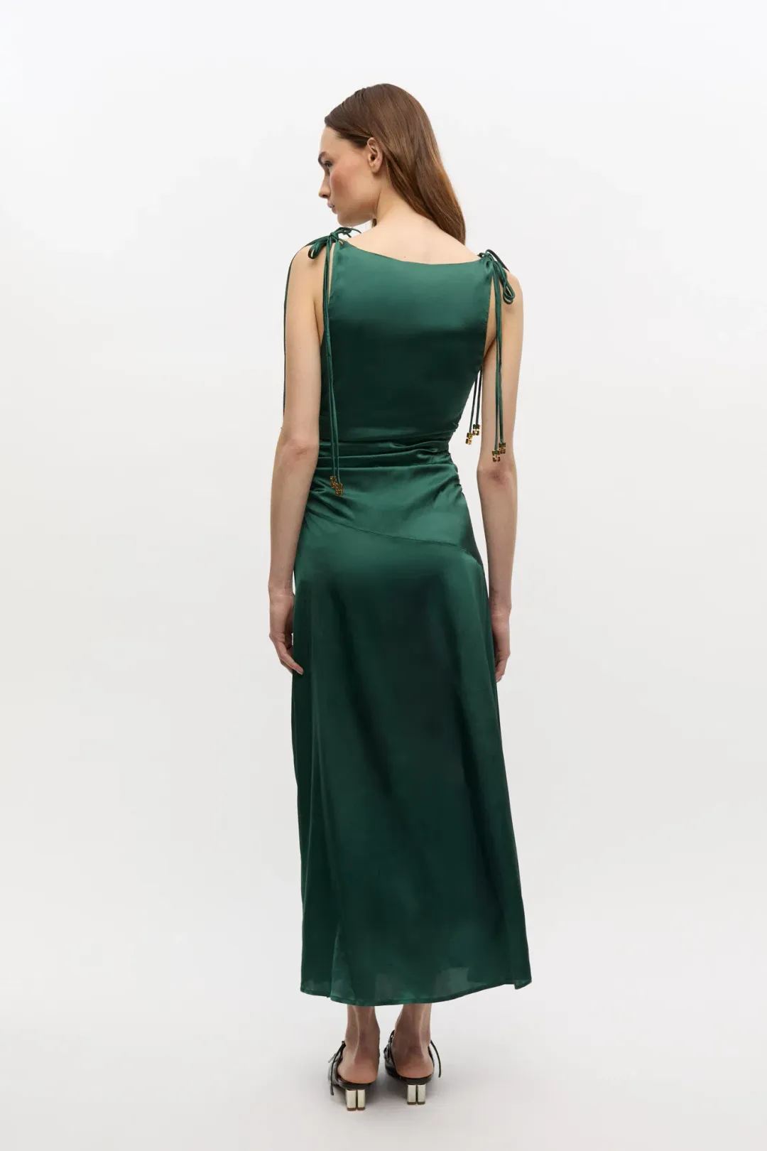 Ganni Green Satin Gathered Dress for rent on The Volte - main image