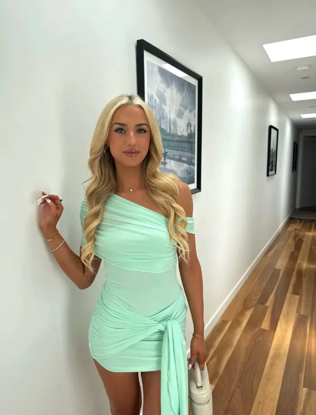 BENNI. Rumi Mini Dress Bleached Aqua Size S/AU 8 for rent on The Volte - main image