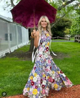 Rachel Gilbert Nya Floral Gown Multi Embroidered Floral Size 0 / AU 6 for rent on The Volte - image 1