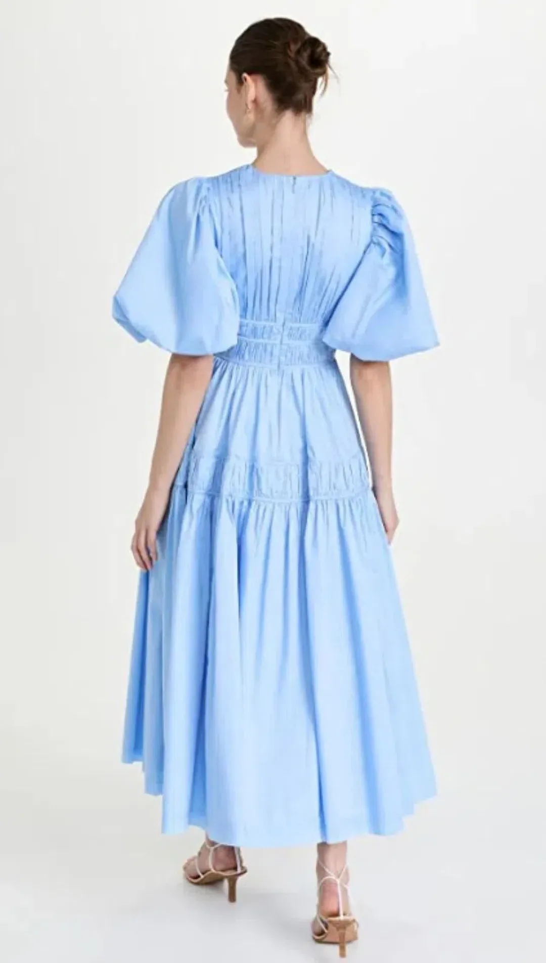 Aje Fallingwater Ruched Midi Dress Pastel Blue Size 12 for rent on The Volte - main image