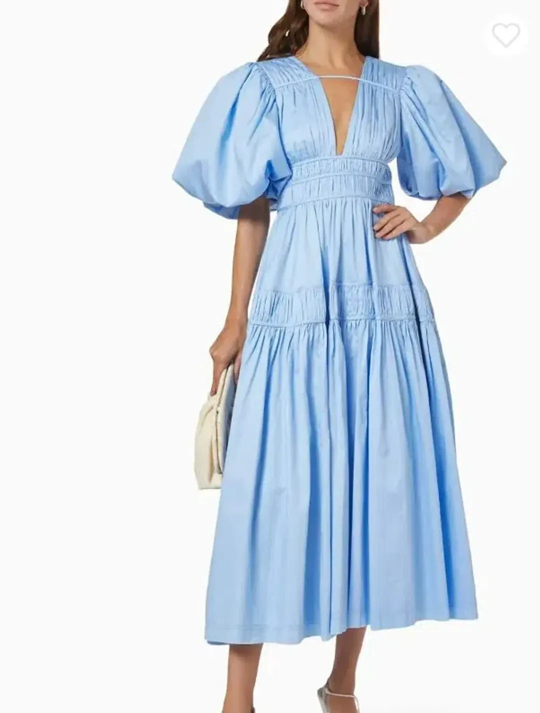 Aje Fallingwater Ruched Midi Dress Pastel Blue Size 12 for rent on The Volte - main image