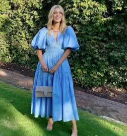 Aje Fallingwater Ruched Midi Dress Pastel Blue Size 12 for rent on The Volte - image 1