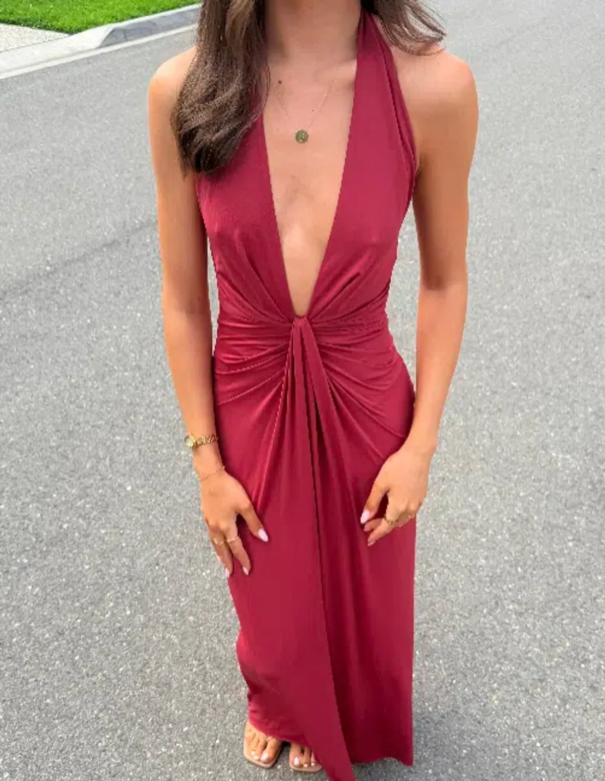 Bec + Bridge Susie Plunge Maxi Dress Cherry for rent on The Volte - main image