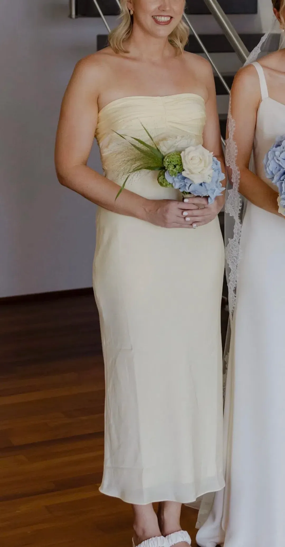 Shona Joy Luxe Strapless Ruched Bodice Midi Dress  for rent on The Volte - main image