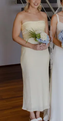 Shona Joy Luxe Strapless Ruched Bodice Midi Dress  for rent on The Volte - image 2