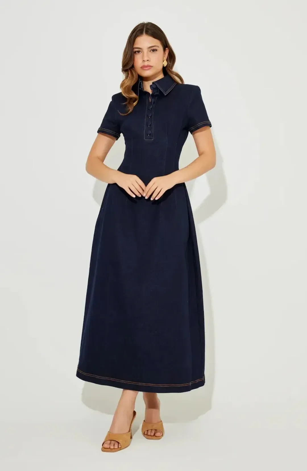 The Odd Muse Denim Collared Midi Dresses SMALL for rent on The Volte - main image