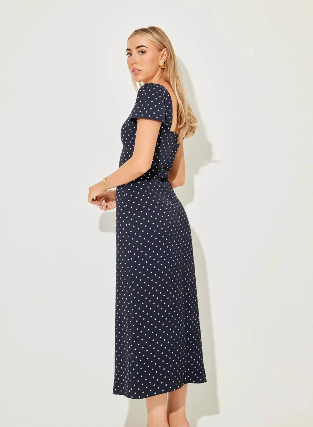 Odd Muse The Ultimate Muse Square Neck Slip Dress Navy Polka Dots SIZE SMALL for rent on The Volte - main image