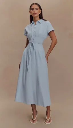 MESHKI Aysha Buttoned Linen Midi Dress - Cornflower Blue - SIZE SMALL for rent on The Volte - image 1