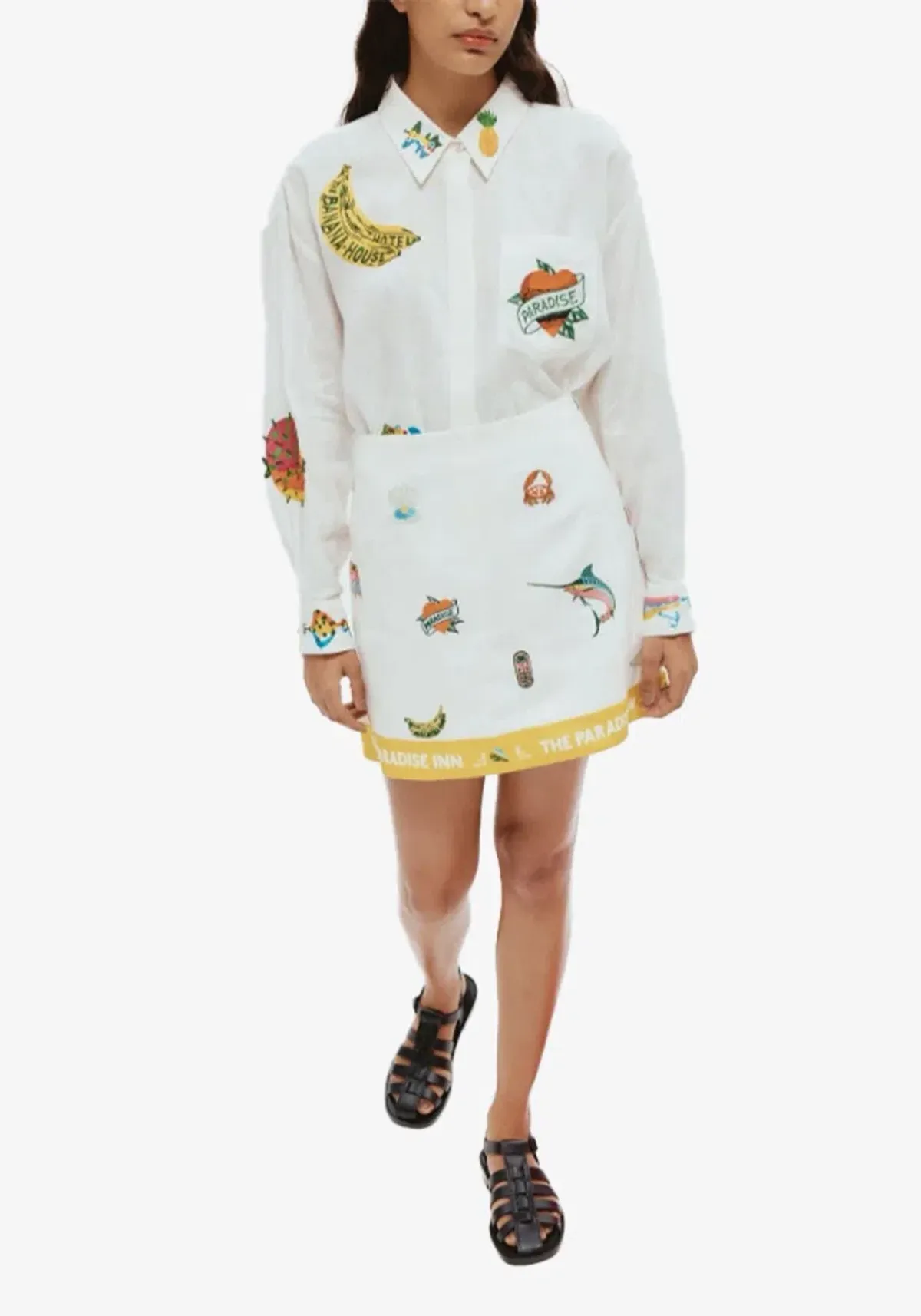 ALEMAIS Clam Patch Shirt and Blue Marlin Mini Skirt Set Size 8 & 10 AU for rent on The Volte - main image