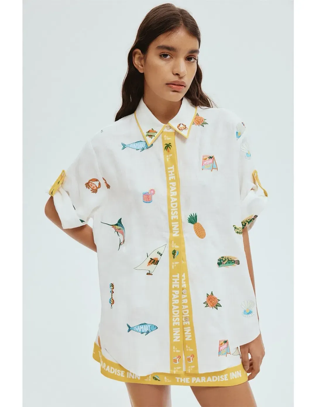 ALEMAIS Blue Marlin Embroidered Shirt & Skirt Set Size 10 AU for rent on The Volte - main image