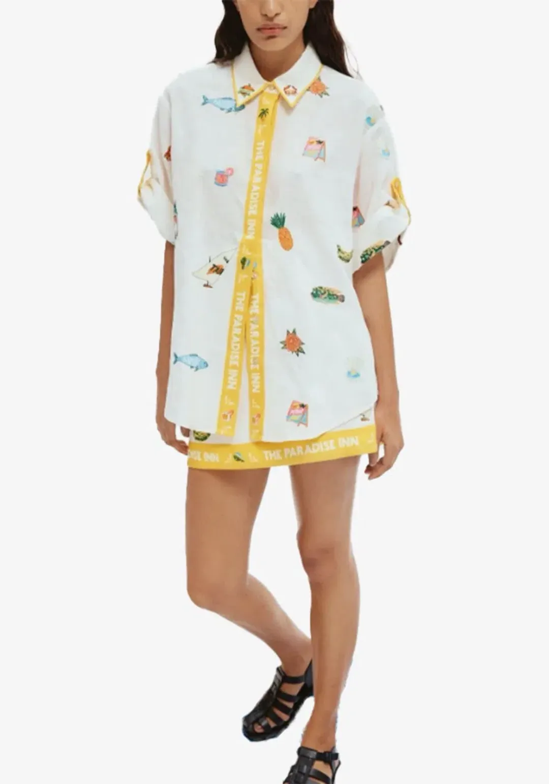 ALEMAIS Blue Marlin Embroidered Shirt & Skirt Set Size 10 AU for rent on The Volte - main image