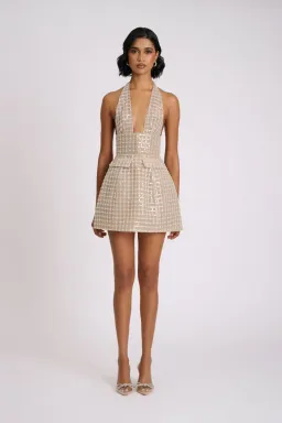 Eliya the Label Roberta Mini Dress Embellished Tan Size XS for rent on The Volte - image 1