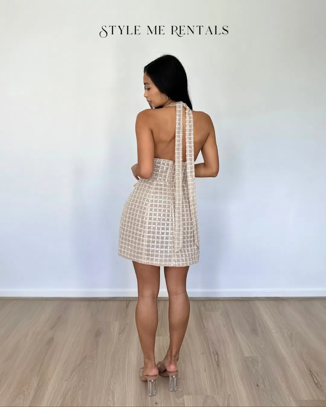 Eliya the Label Roberta Mini Dress Embellished Tan Size XS for rent on The Volte - main image