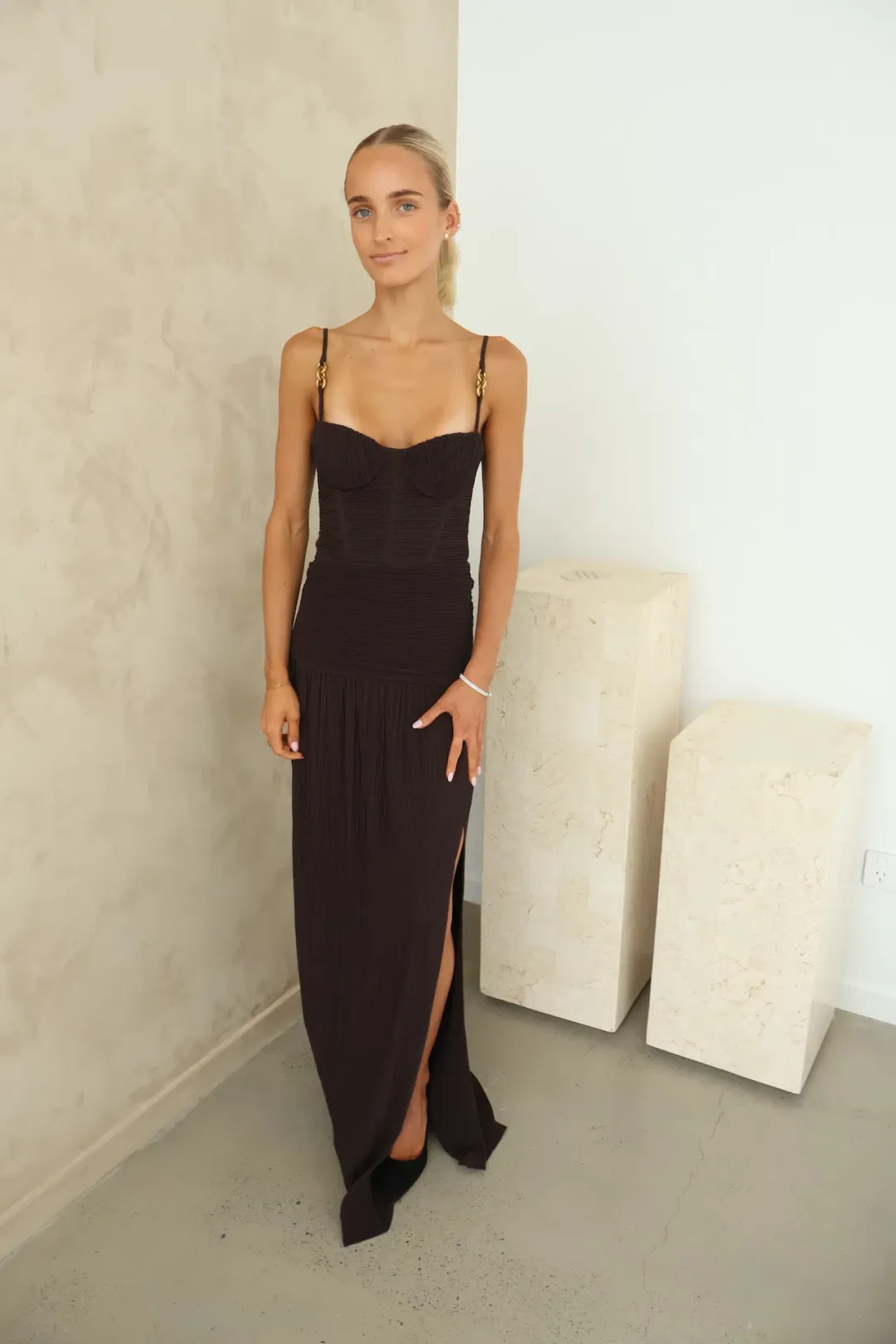 Manning Cartell Double Time Pleat Maxi Dress Dark Chocolate Size 6 for rent on The Volte - main image