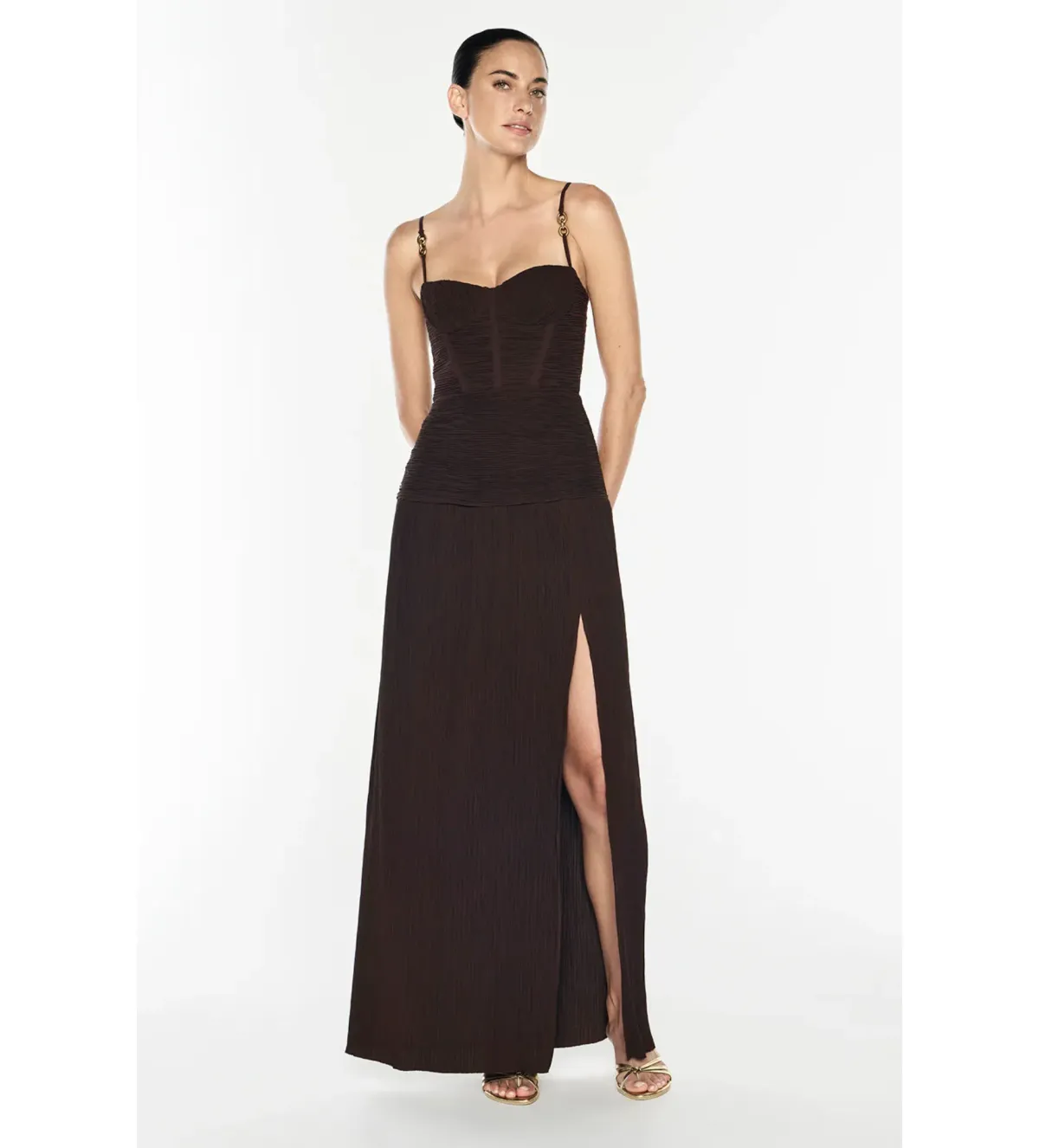 Manning Cartell Double Time Pleat Maxi Dress Dark Chocolate Size 6 for rent on The Volte - main image