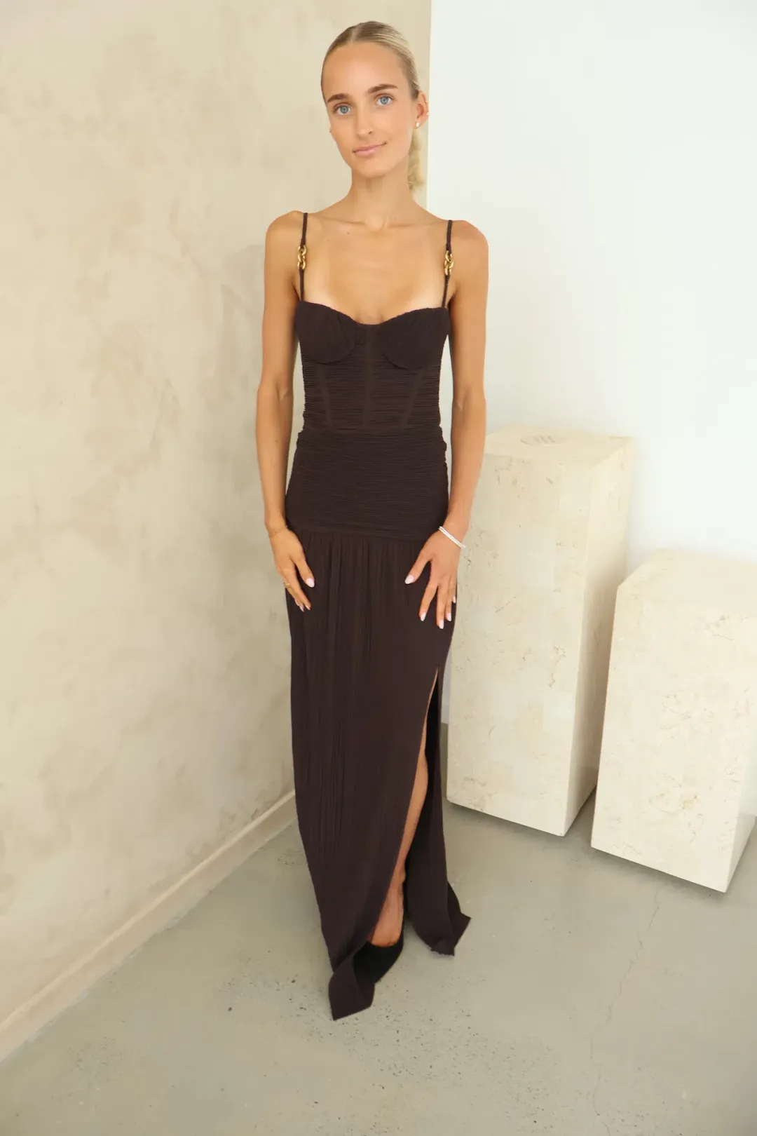 Manning Cartell Double Time Pleat Maxi Dress Dark Chocolate Size 6 for rent on The Volte - main image