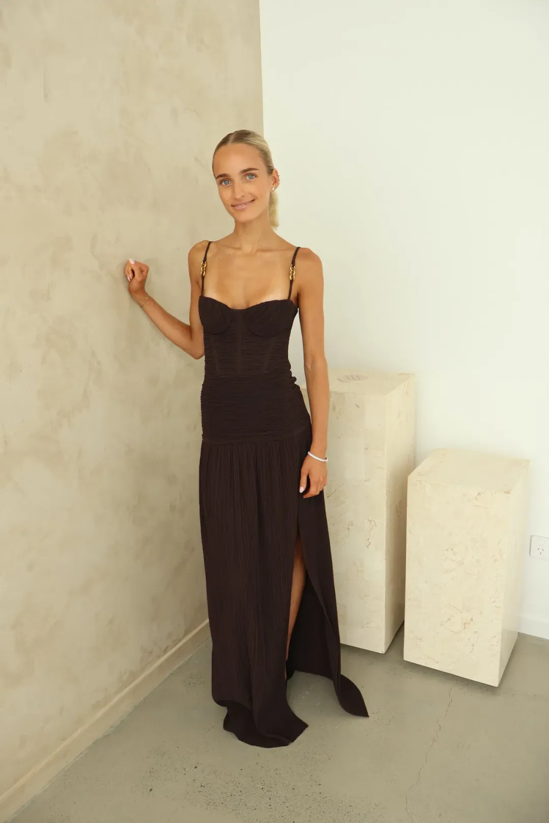 Manning Cartell Double Time Pleat Maxi Dress Dark Chocolate Size 6 for rent on The Volte - main image