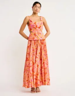 Acler Chester Midi Dress Summer Bloom Floral Orange Pink Size Au 12 for rent on The Volte - image 2