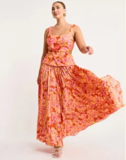 Acler Chester Midi Dress Summer Bloom Floral Orange Pink Size Au 12 for rent on The Volte - image 1