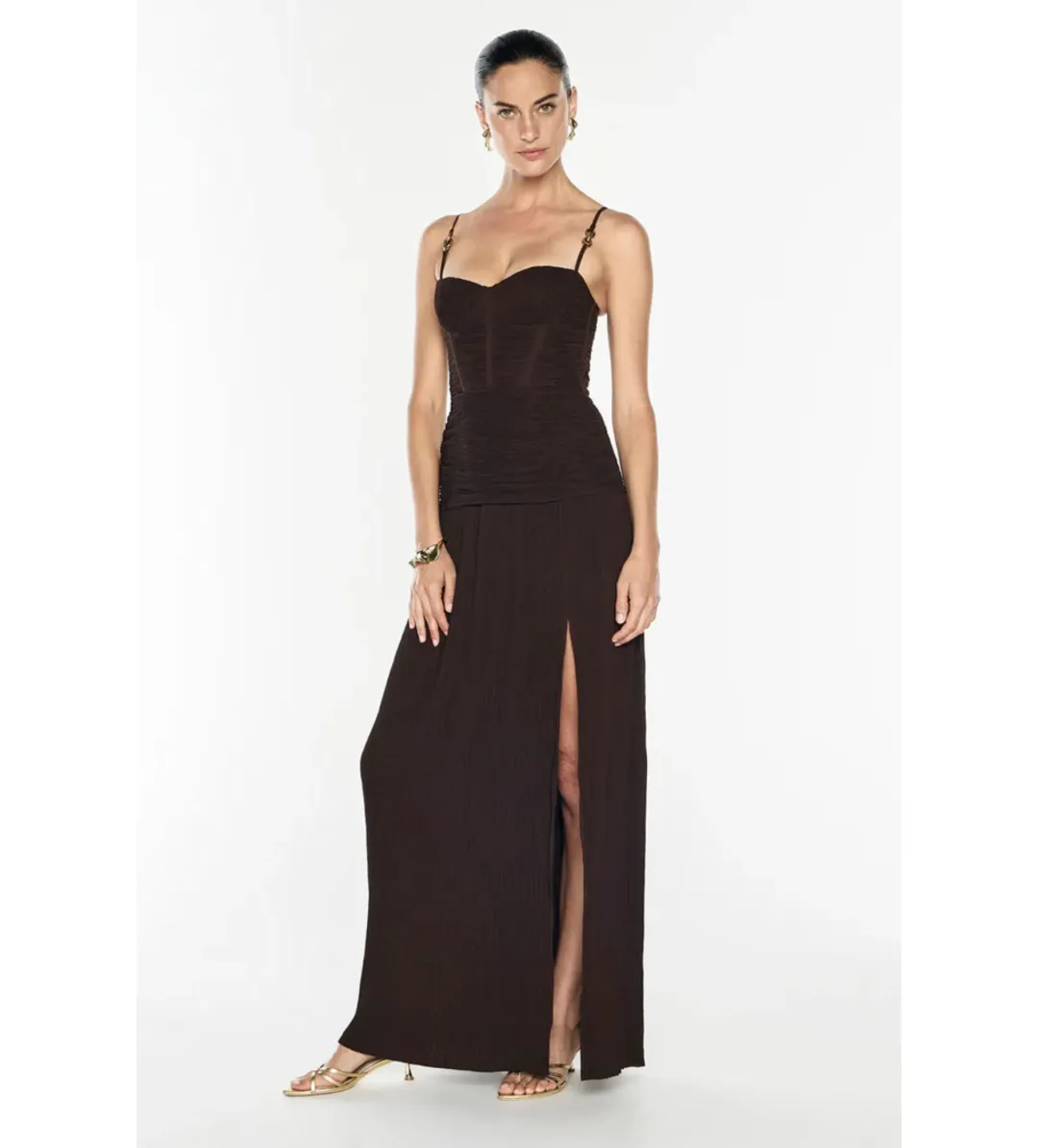 Manning Cartell Double Time Pleat Maxi Dress Dark Chocolate Size 10 for rent on The Volte - main image