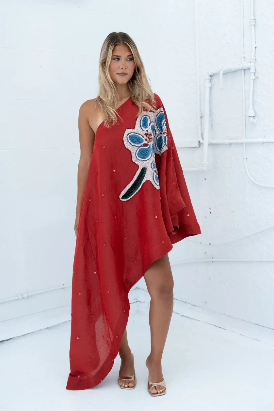 Alemais Scarlet Embellished Asymmetric Mini Gown Red Size 8 for rent on The Volte - main image