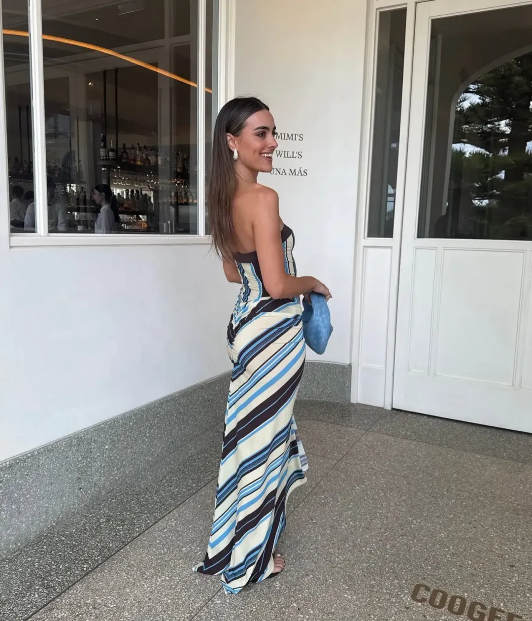 Benni Rumi Strapless Maxi Dress size 14 Ocean Stripe for rent on The Volte - main image