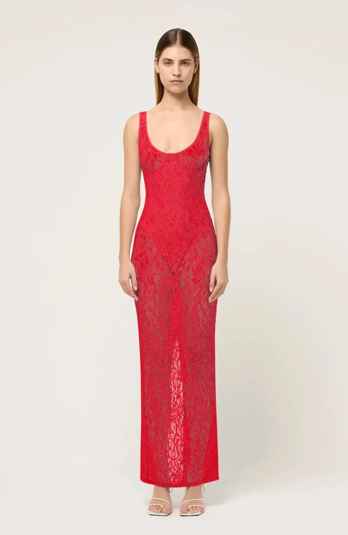 Michael Lo Sordo Halle Lace Midi Dress in Red Size 10 for rent on The Volte - main image