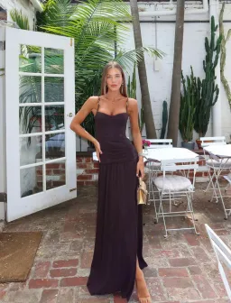 DOUBLE TIME PLEAT DRESS | DARK CHOCOLATE for rent on The Volte - image 1