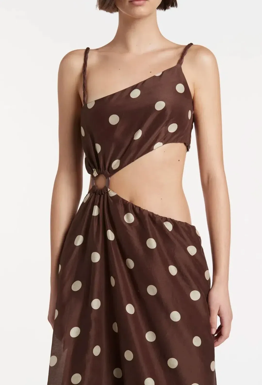 SIR Vivi Asymmetrical Cut Out Maxi Dress In Marlon Polka Dot Size 0 for rent on The Volte - main image