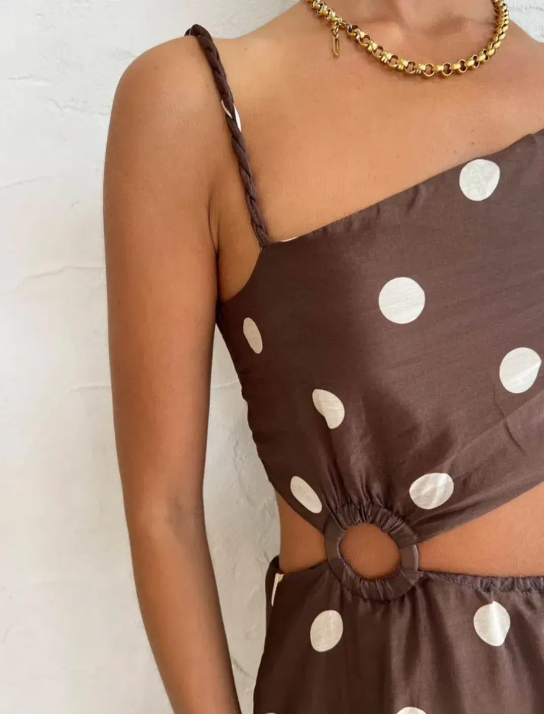 SIR Vivi Asymmetrical Cut Out Maxi Dress In Marlon Polka Dot Size 0 for rent on The Volte - main image